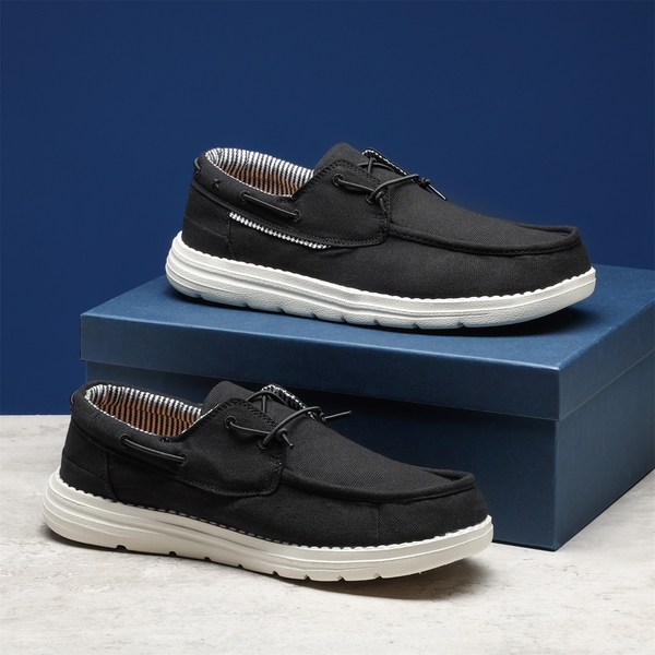 Minimalist Men's Slip On  Canvas Loafers - BLACK - 8